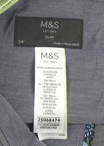 Marks and Spencer Men's Grey Slim Fit Dress Trousers 34W 33L