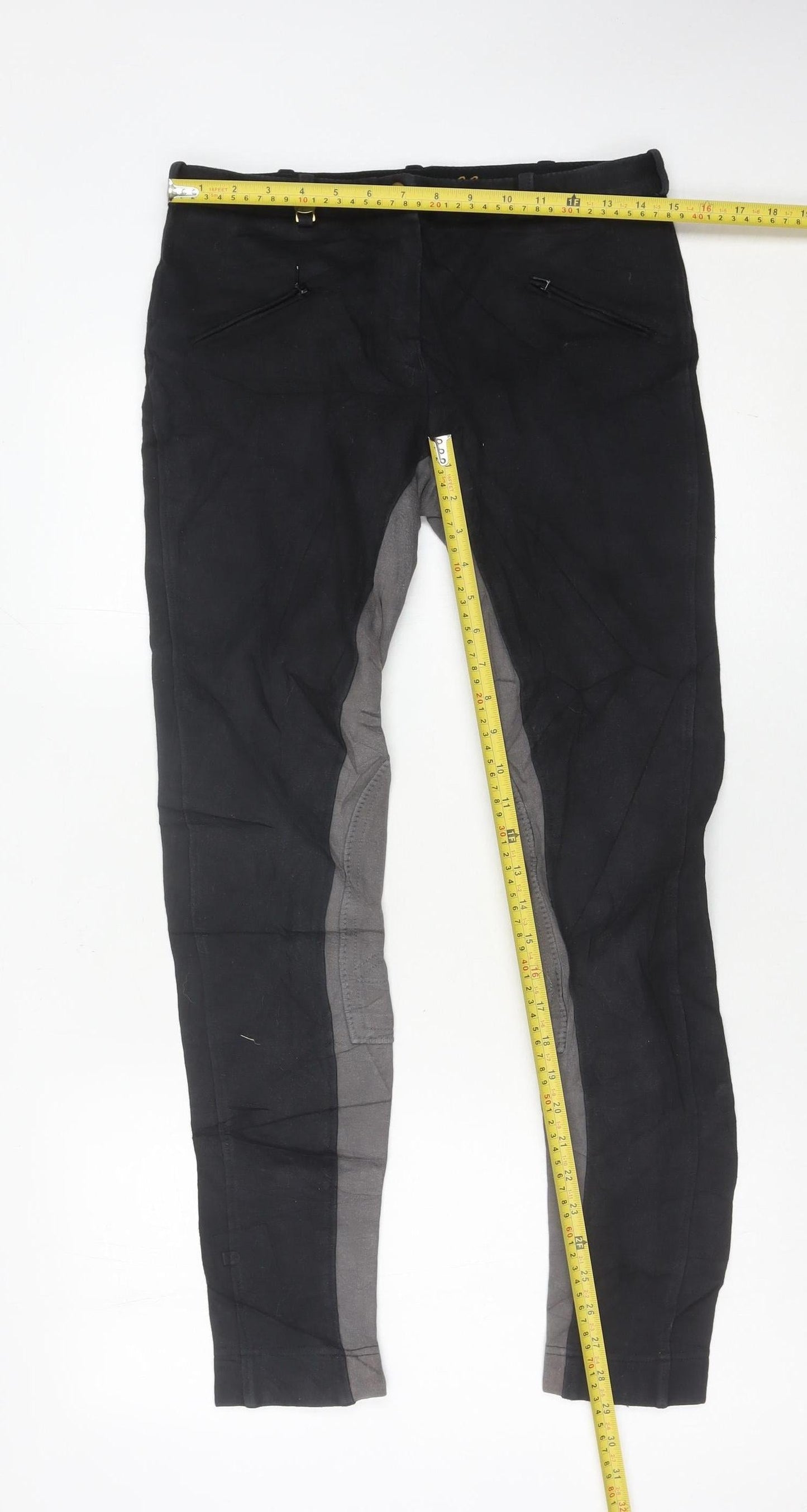 Girls Black Grey Riding Jodhpurs Trousers Size 32R Child Slim Fit
