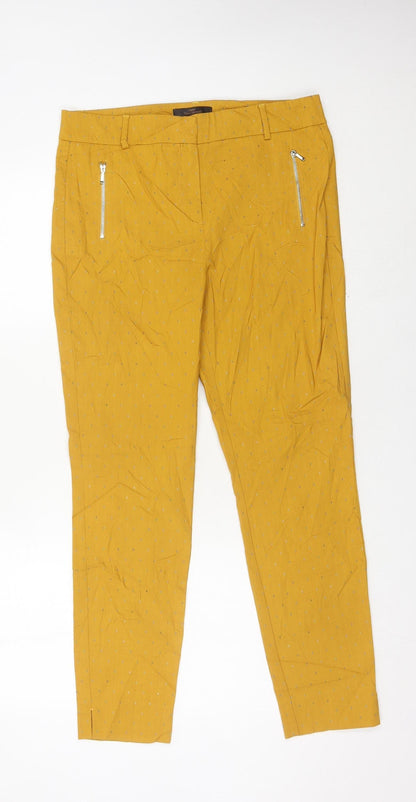 Next Women’s Yellow Slim Trousers Size 12 Viscose Blend Zip Pockets