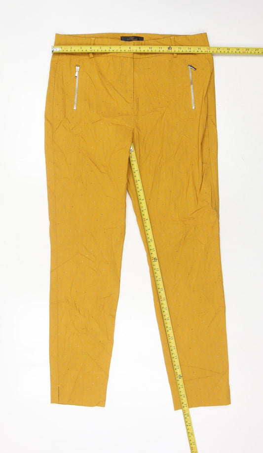 Next Women’s Yellow Slim Trousers Size 12 Viscose Blend Zip Pockets