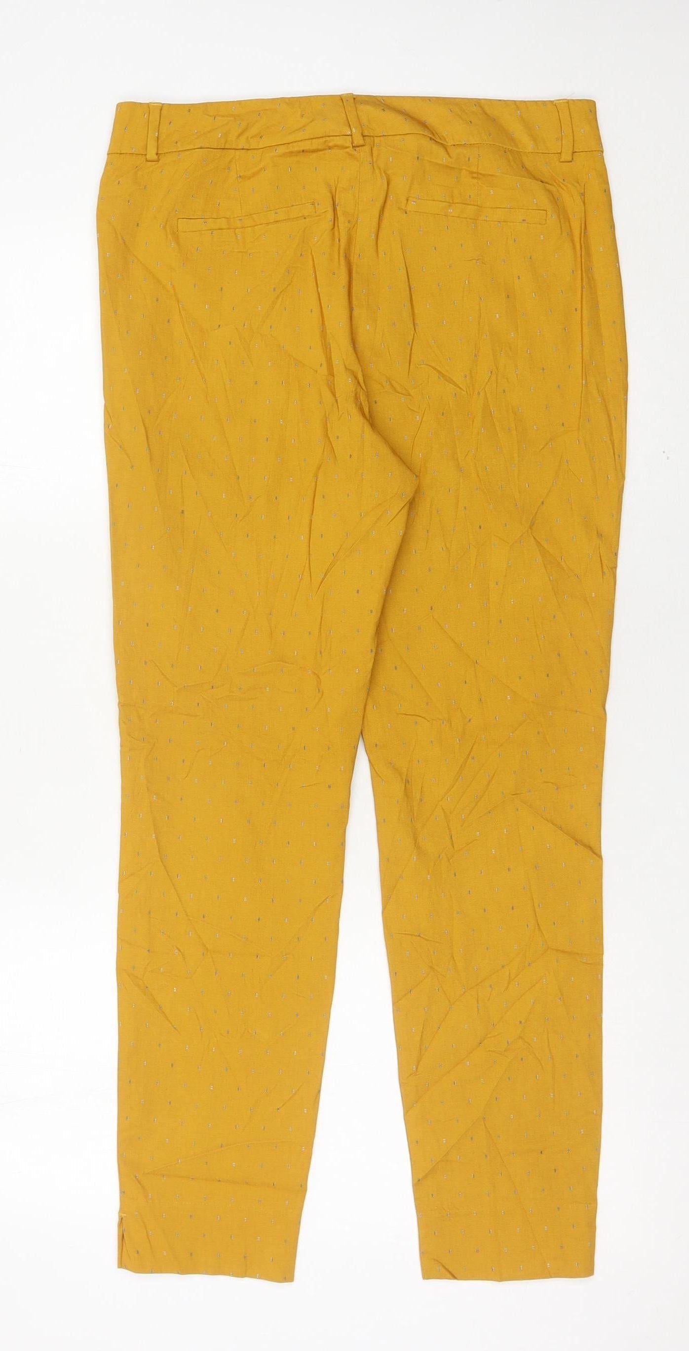 Next Women’s Yellow Slim Trousers Size 12 Viscose Blend Zip Pockets