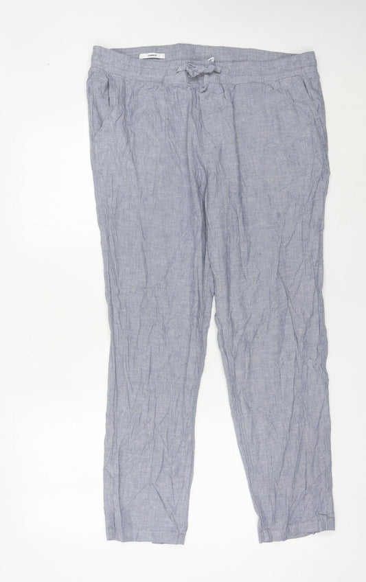 Jack & Jones Mens Grey XL Linen Blend Casual Trousers Drawstring Waist
