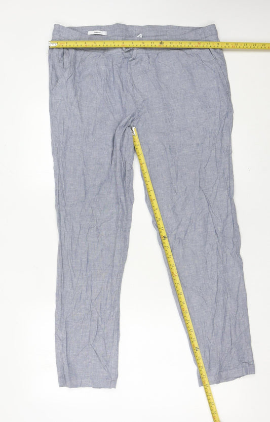 Jack & Jones Mens Grey XL Linen Blend Casual Trousers Drawstring Waist