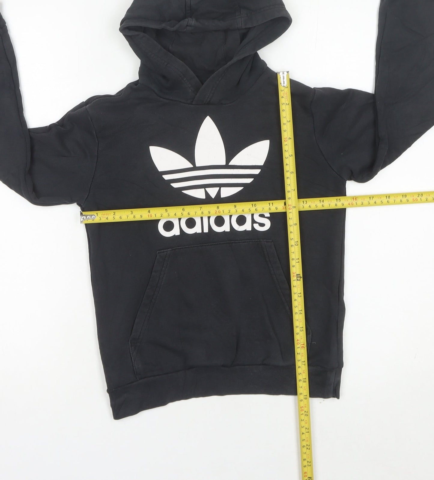 Adidas Boys Black Pullover Hoodie 9-10 Years Cotton Blend Logo Sweatshirt