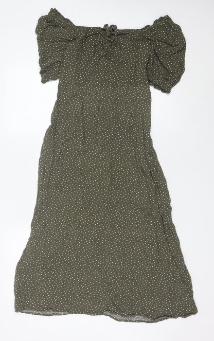 New Look Women’s Green Polka Dot Midi A-Line Dress Size 8