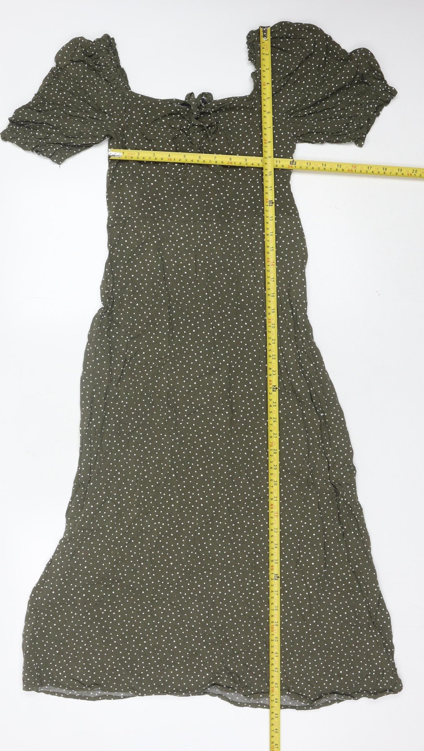 New Look Women’s Green Polka Dot Midi A-Line Dress Size 8