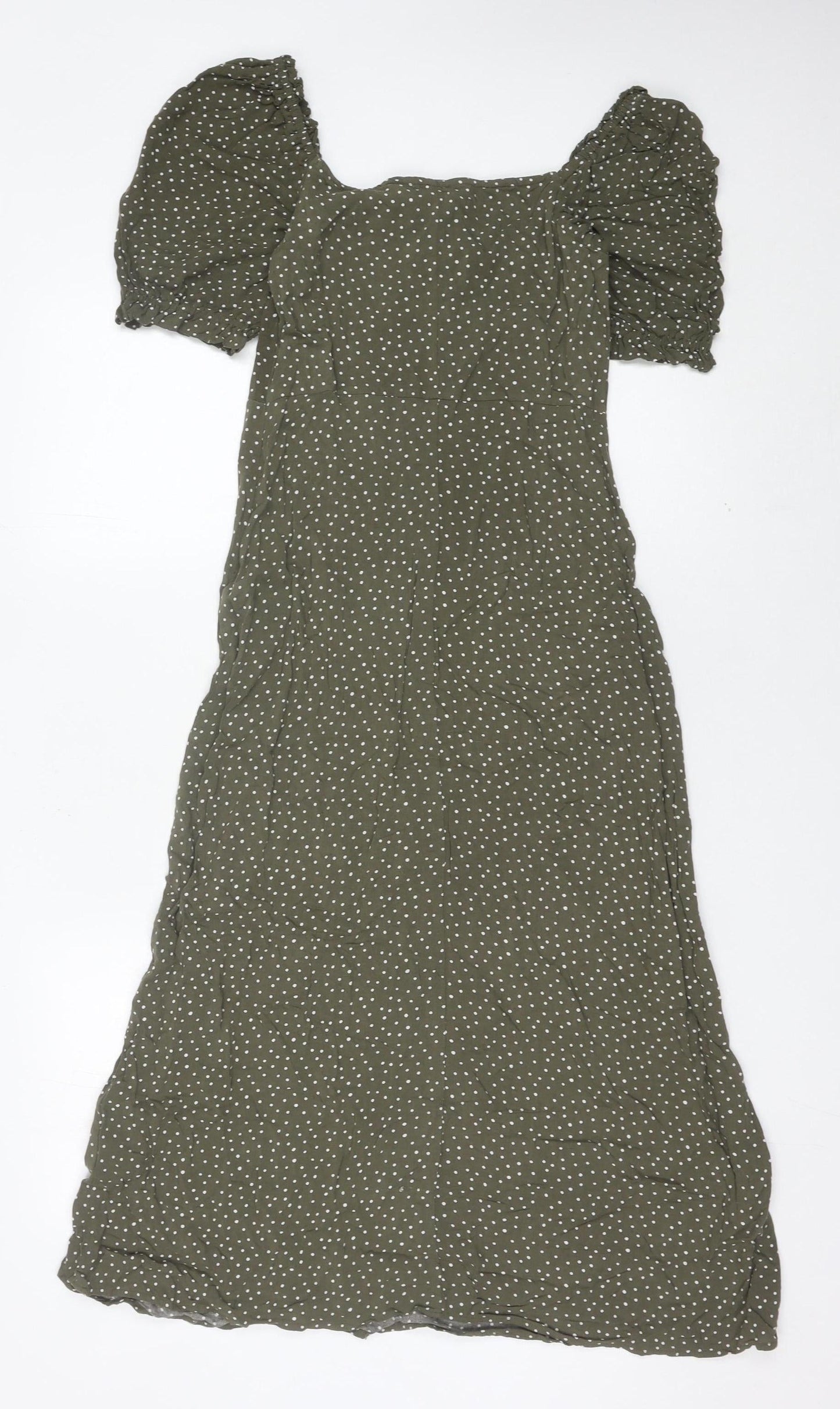 New Look Women’s Green Polka Dot Midi A-Line Dress Size 8