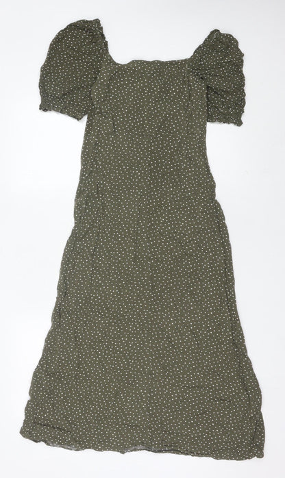 New Look Women’s Green Polka Dot Midi A-Line Dress Size 8