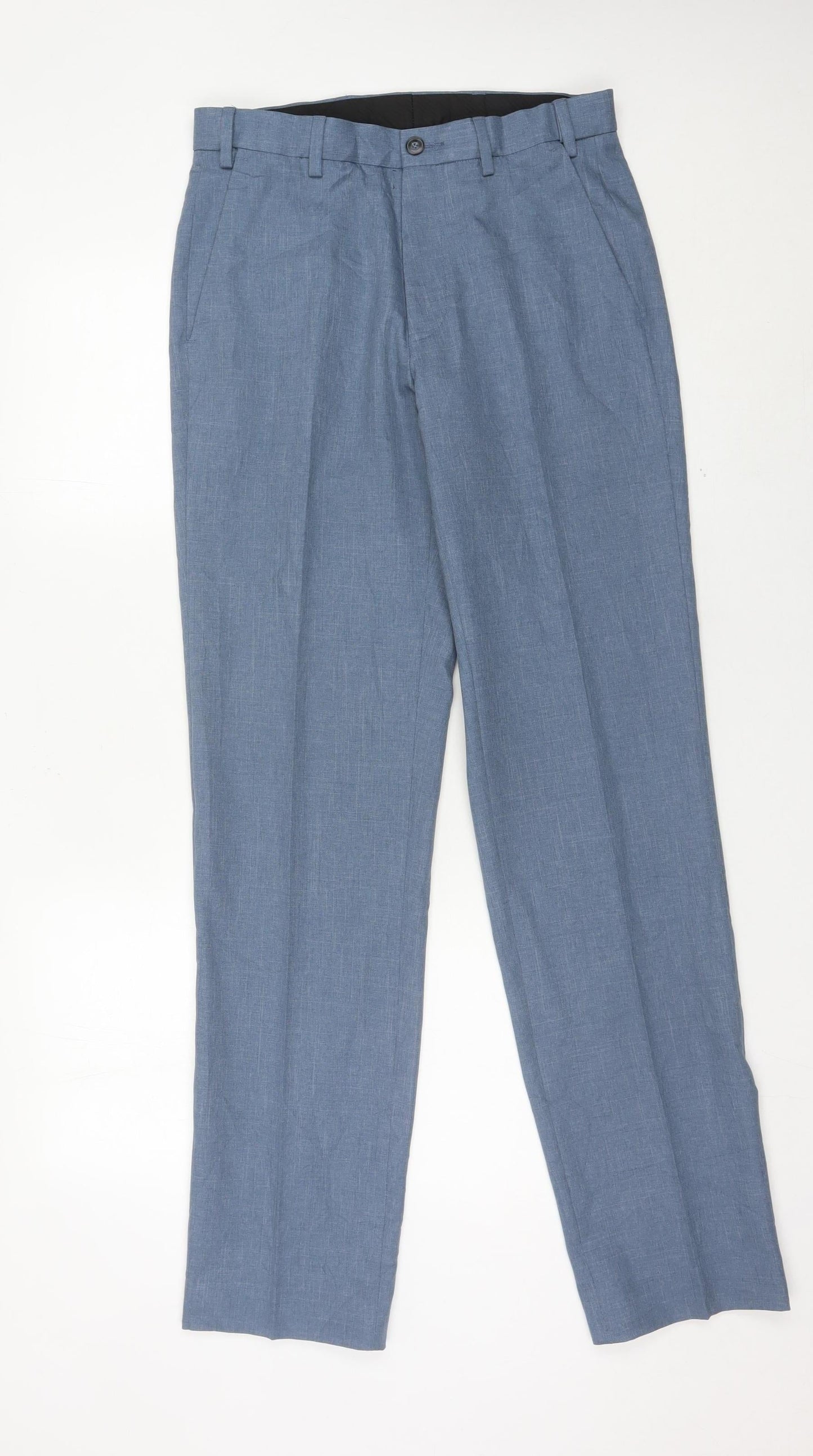 Marks and Spencer Men’s Blue 30W 33L Regular Fit Dress Trousers