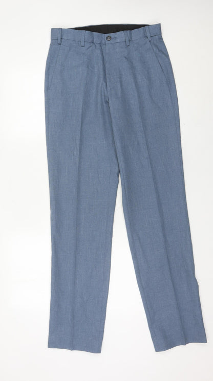 Marks and Spencer Men’s Blue 30W 33L Regular Fit Dress Trousers