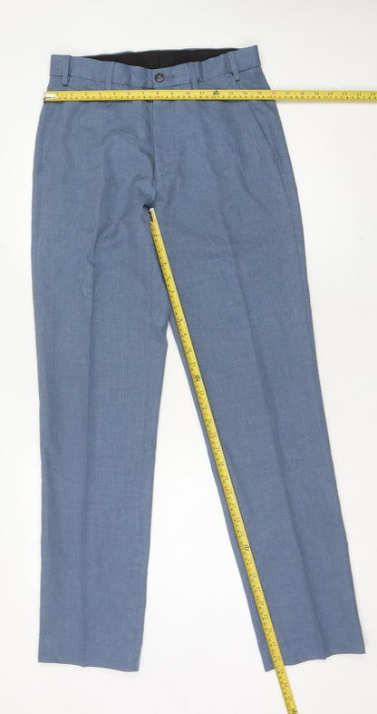 Marks and Spencer Men’s Blue 30W 33L Regular Fit Dress Trousers