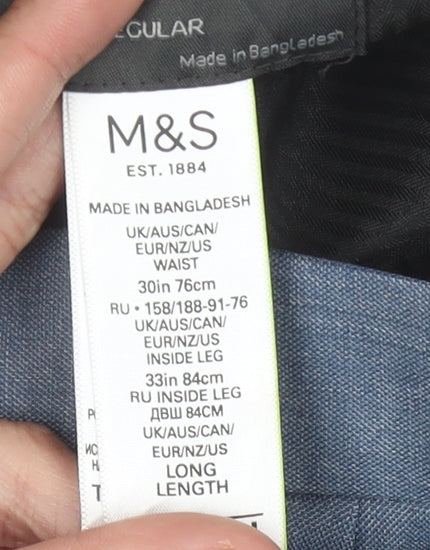 Marks and Spencer Men’s Blue 30W 33L Regular Fit Dress Trousers