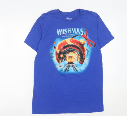 Wishmas Men's Blue M Christmas Graphic Short Sleeve Cotton T-Shirt