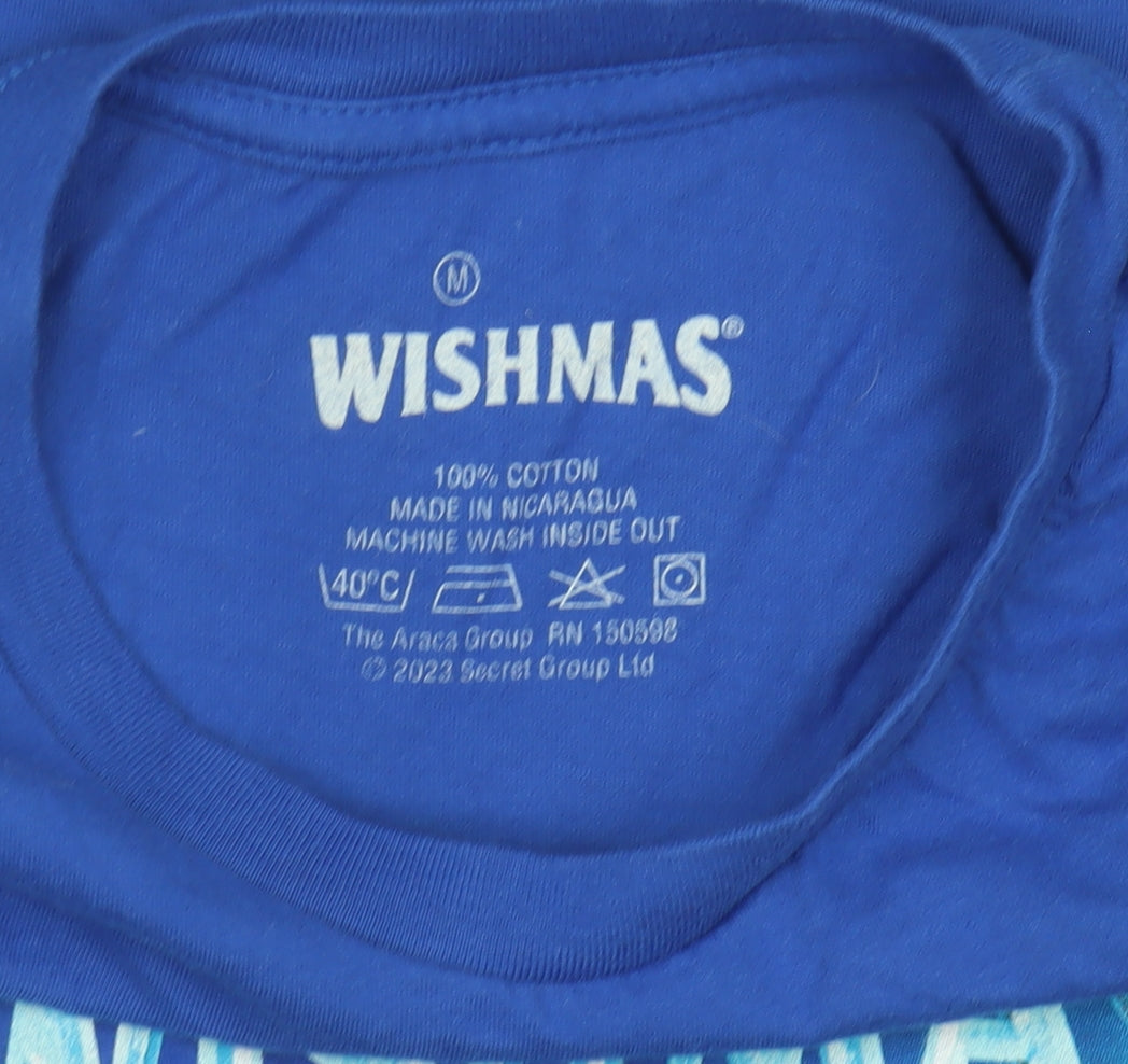 Wishmas Men's Blue M Christmas Graphic Short Sleeve Cotton T-Shirt