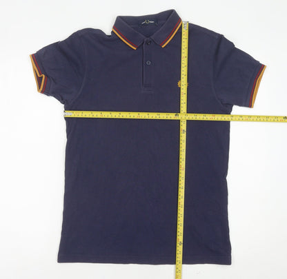 Fred Perry Mens Blue Slim Fit Polo Shirt S Short Sleeve Cotton