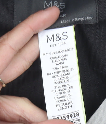 Marks and Spencer Men's Grey 32in Waist 31in Leg Regular Fit Dress Pants
