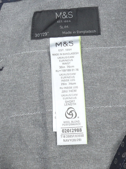 Marks and Spencer Men’s Blue Slim Wool Blend Dress Pants 30W 29L