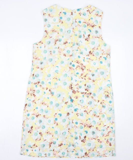 Marks and Spencer Womens Yellow Floral Shift Dress Size 14 Sleeveless