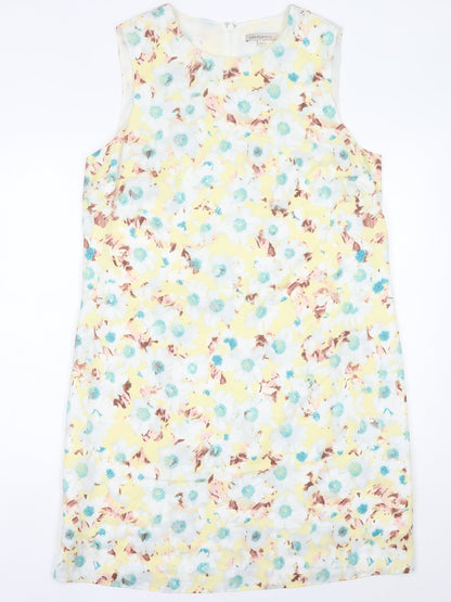 Marks and Spencer Womens Yellow Floral Shift Dress Size 14 Sleeveless