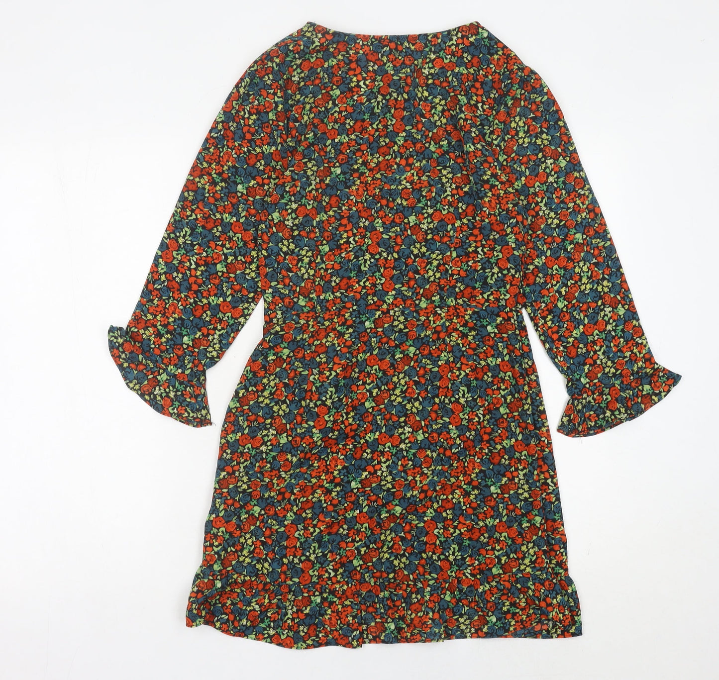 Brave Soul Womens Multicoloured Floral Wrap Dress XS Short 3/4 Sleeve Ruffle