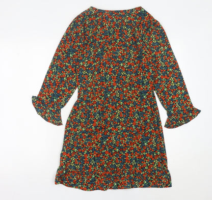 Brave Soul Womens Multicoloured Floral Wrap Dress XS Short 3/4 Sleeve Ruffle