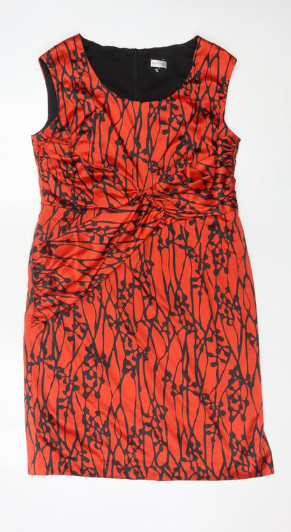 Minuet Petite Women’s Red Sheath Dress Size 16 Ruched Scoop Neck