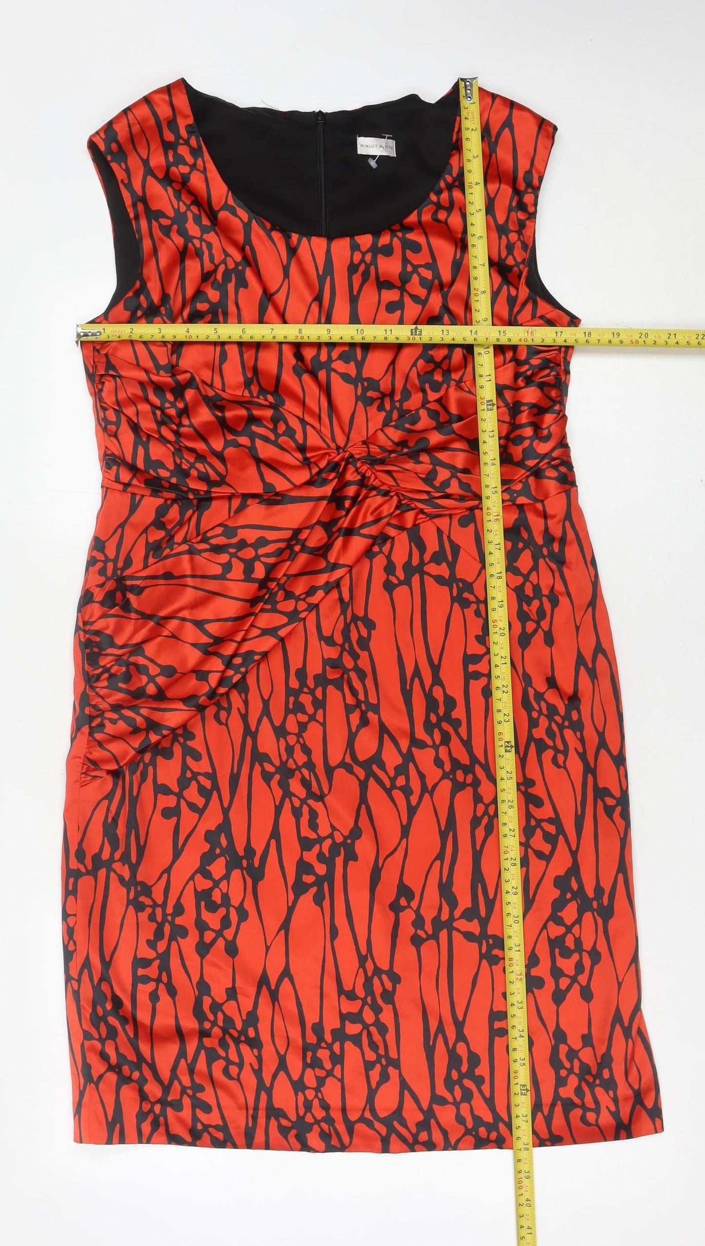 Minuet Petite Women’s Red Sheath Dress Size 16 Ruched Scoop Neck