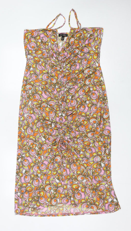 QED London Womens Multicoloured Geometric Midi Bodycon Dress Size 14