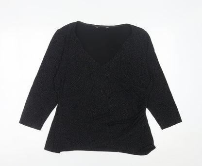 Jacques Vert Womens Black Wrap Blouse L 3/4 Sleeve V-Neck