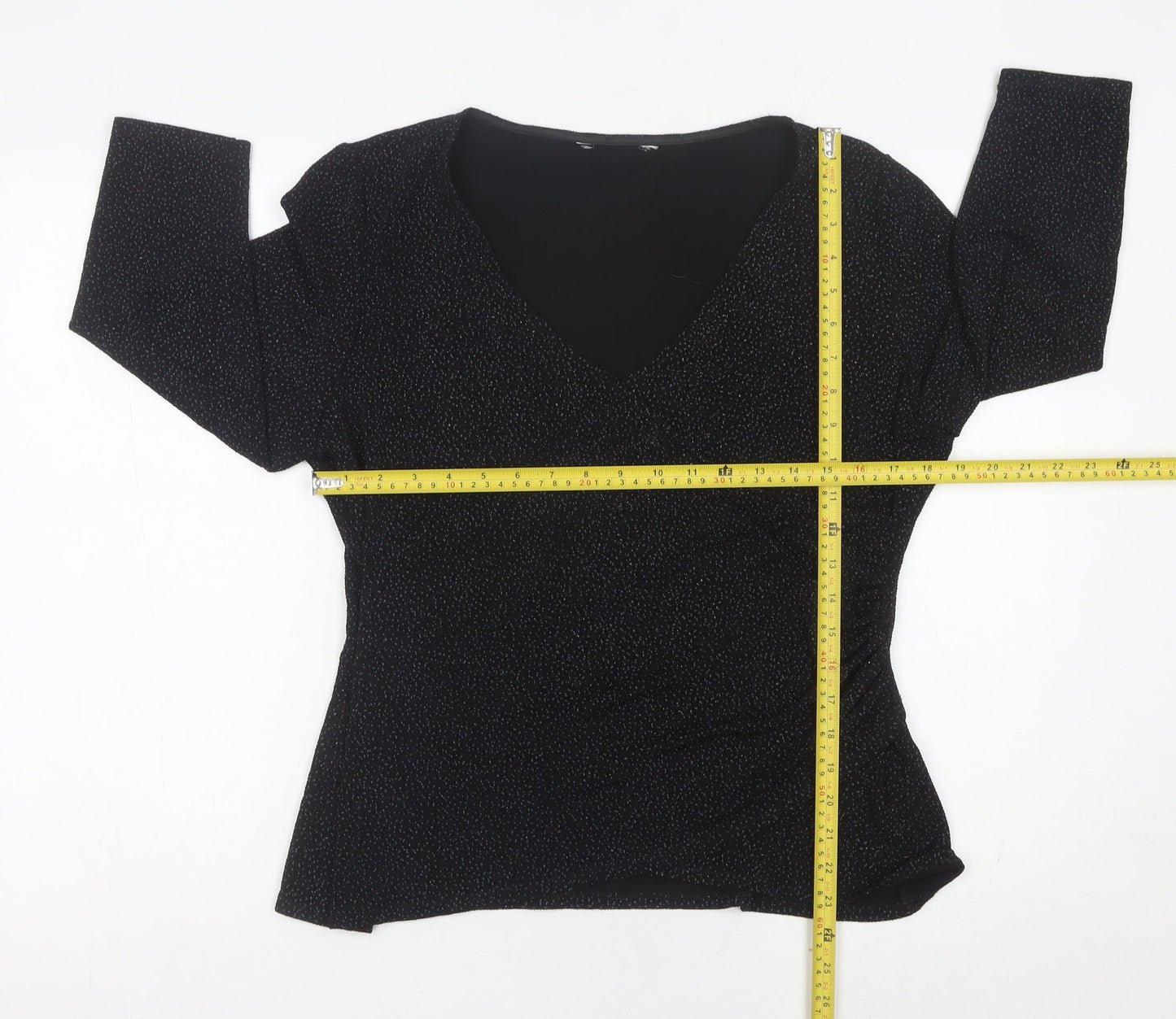 Jacques Vert Womens Black Wrap Blouse L 3/4 Sleeve V-Neck
