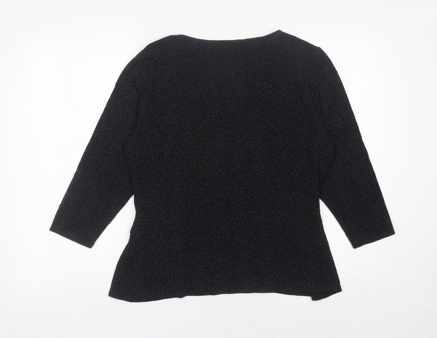 Jacques Vert Womens Black Wrap Blouse L 3/4 Sleeve V-Neck
