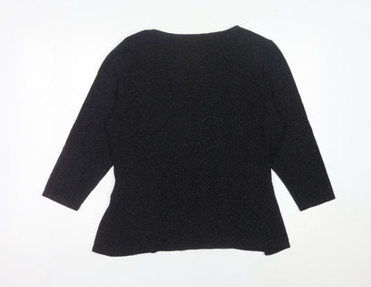 Jacques Vert Womens Black Wrap Blouse L 3/4 Sleeve V-Neck