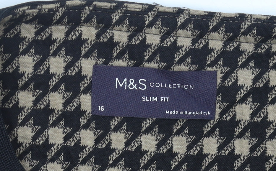 Marks and Spencer Womens Black Houndstooth Slim Fit Suit Jacket Size 16