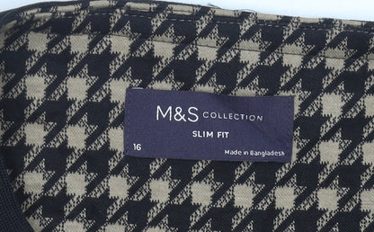 Marks and Spencer Womens Black Houndstooth Slim Fit Suit Jacket Size 16