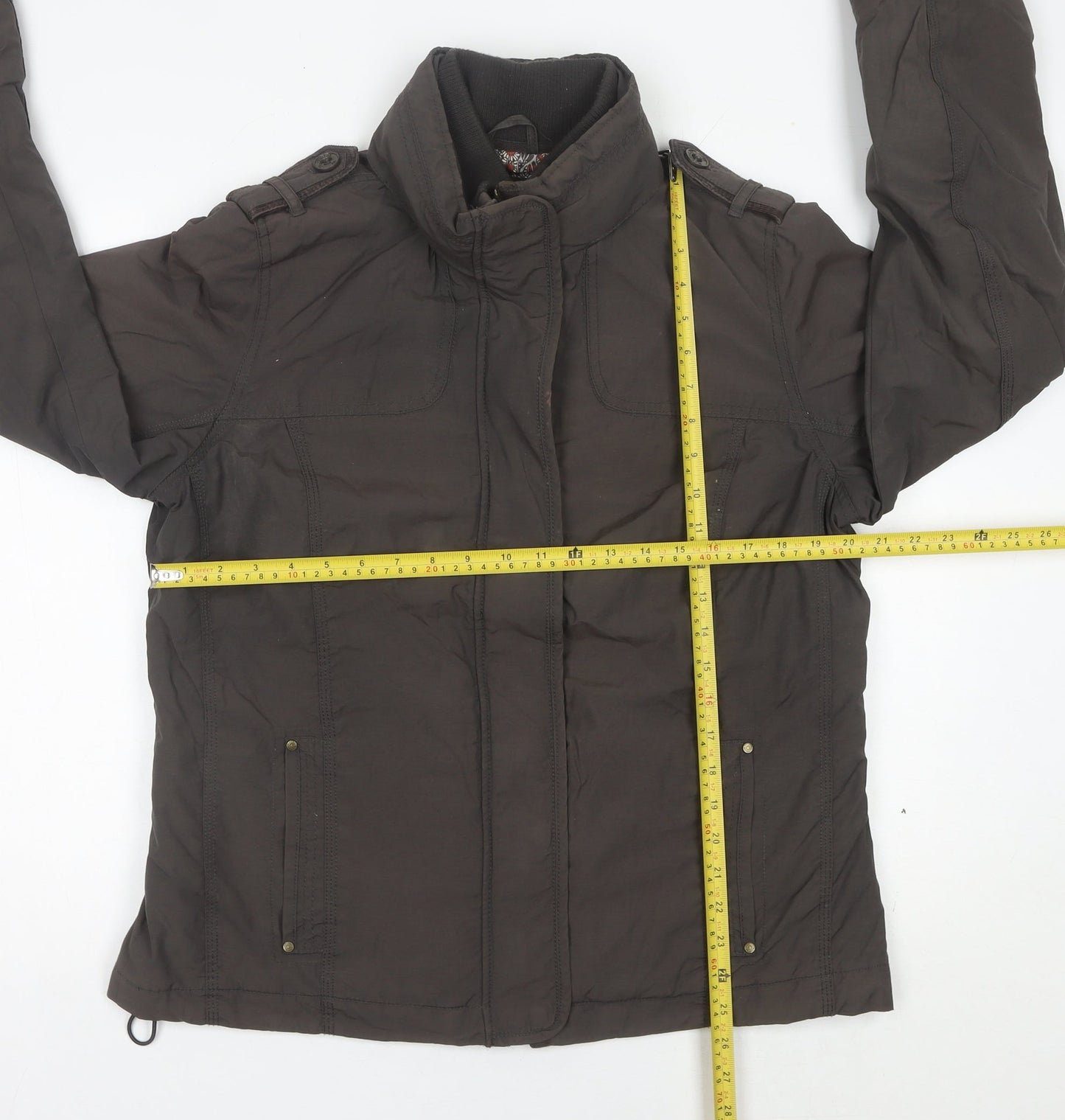 Mantarray Womens Brown Size 16 Military Jacket Zip Button Mid-Length