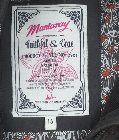 Mantarray Womens Brown Size 16 Military Jacket Zip Button Mid-Length