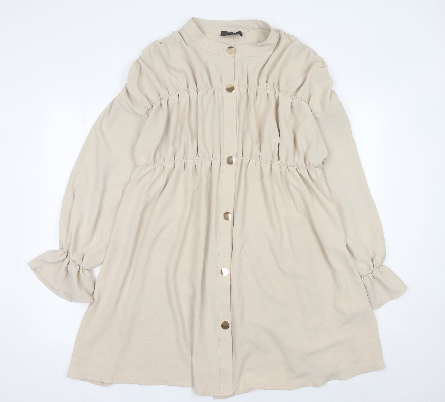 AX Paris Women Beige Size 14 Shirt Dress Puff Sleeve Knee Length