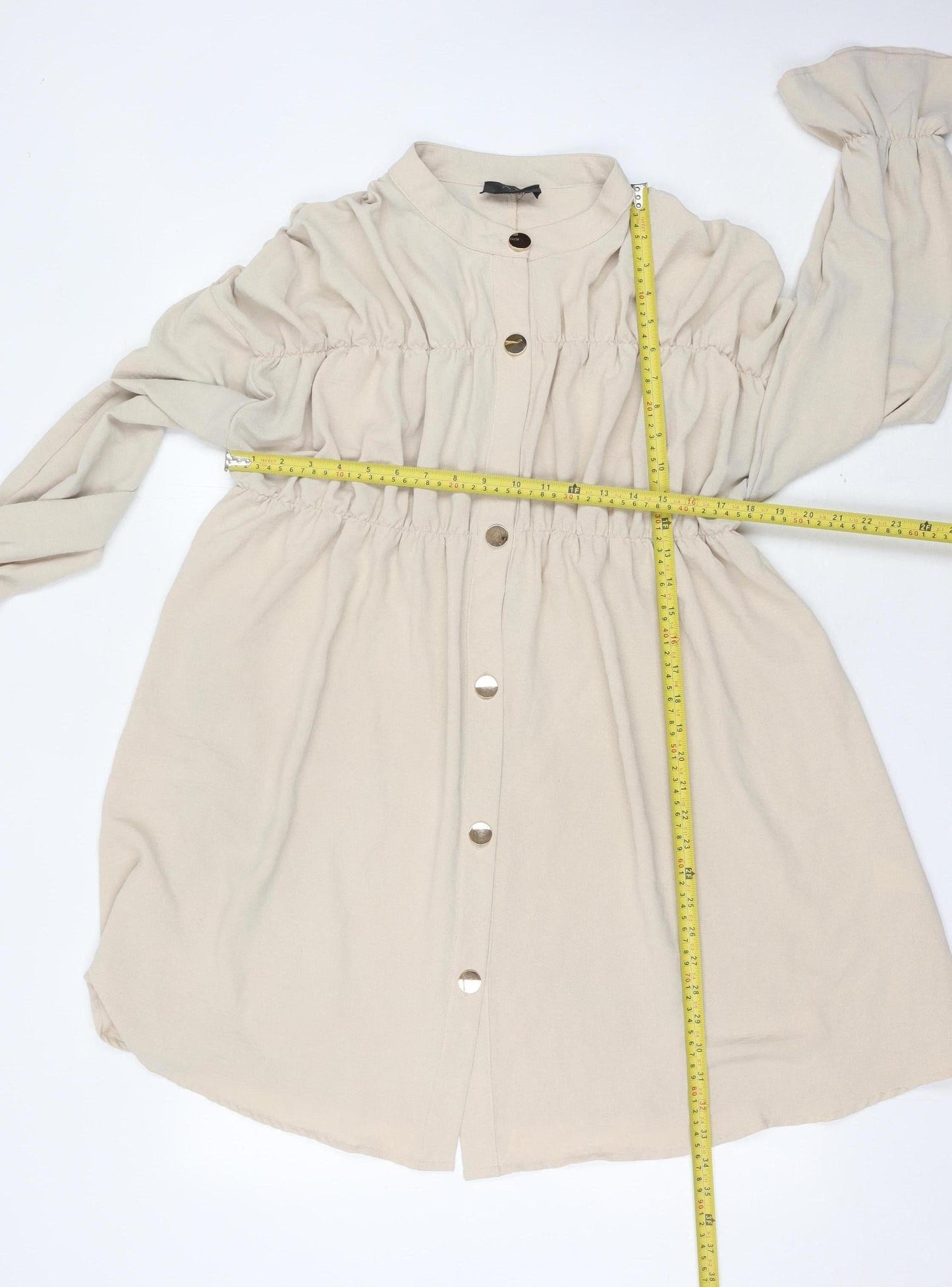 AX Paris Women Beige Size 14 Shirt Dress Puff Sleeve Knee Length