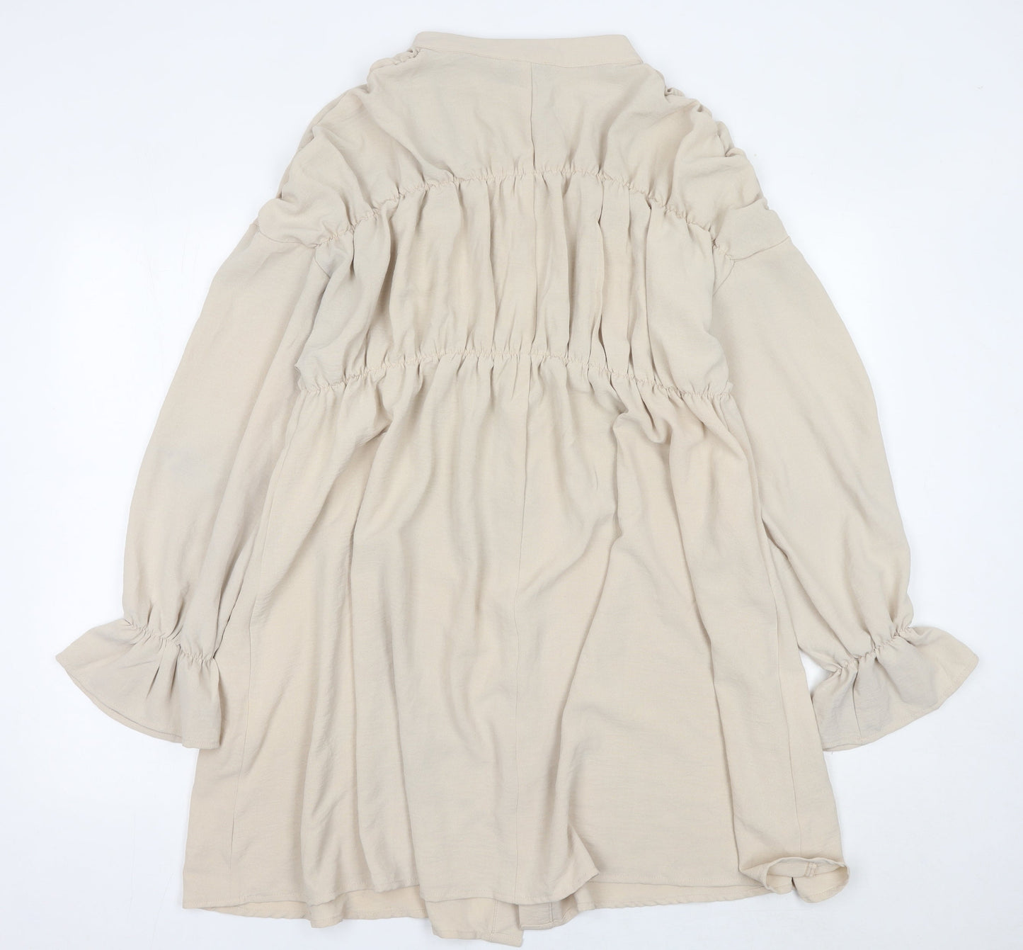 AX Paris Women Beige Size 14 Shirt Dress Puff Sleeve Knee Length