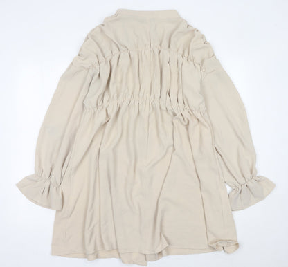 AX Paris Women Beige Size 14 Shirt Dress Puff Sleeve Knee Length