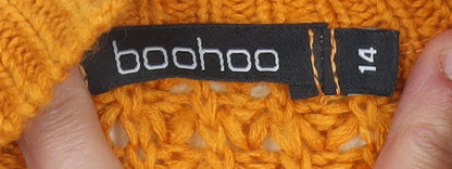 Boohoo Women’s Orange Mock Neck Chunky Knit Jumper Size 14