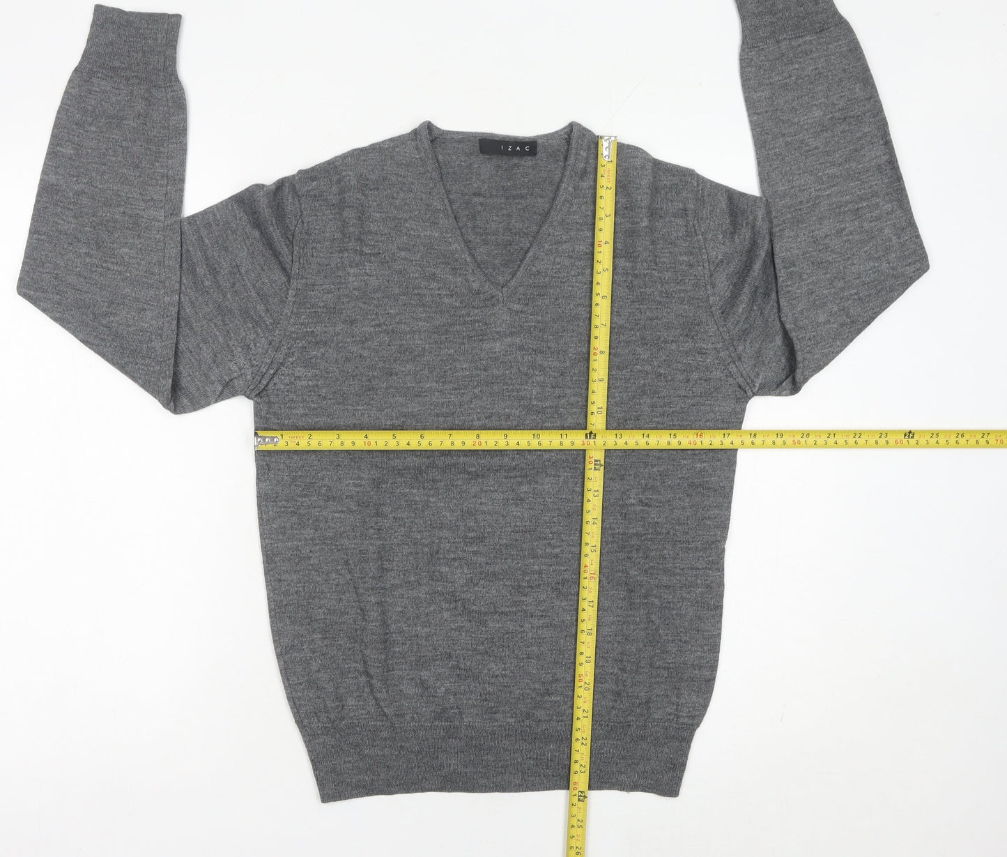 IZAC Women’s Grey V-Neck Merino Wool Blend Jumper Size S