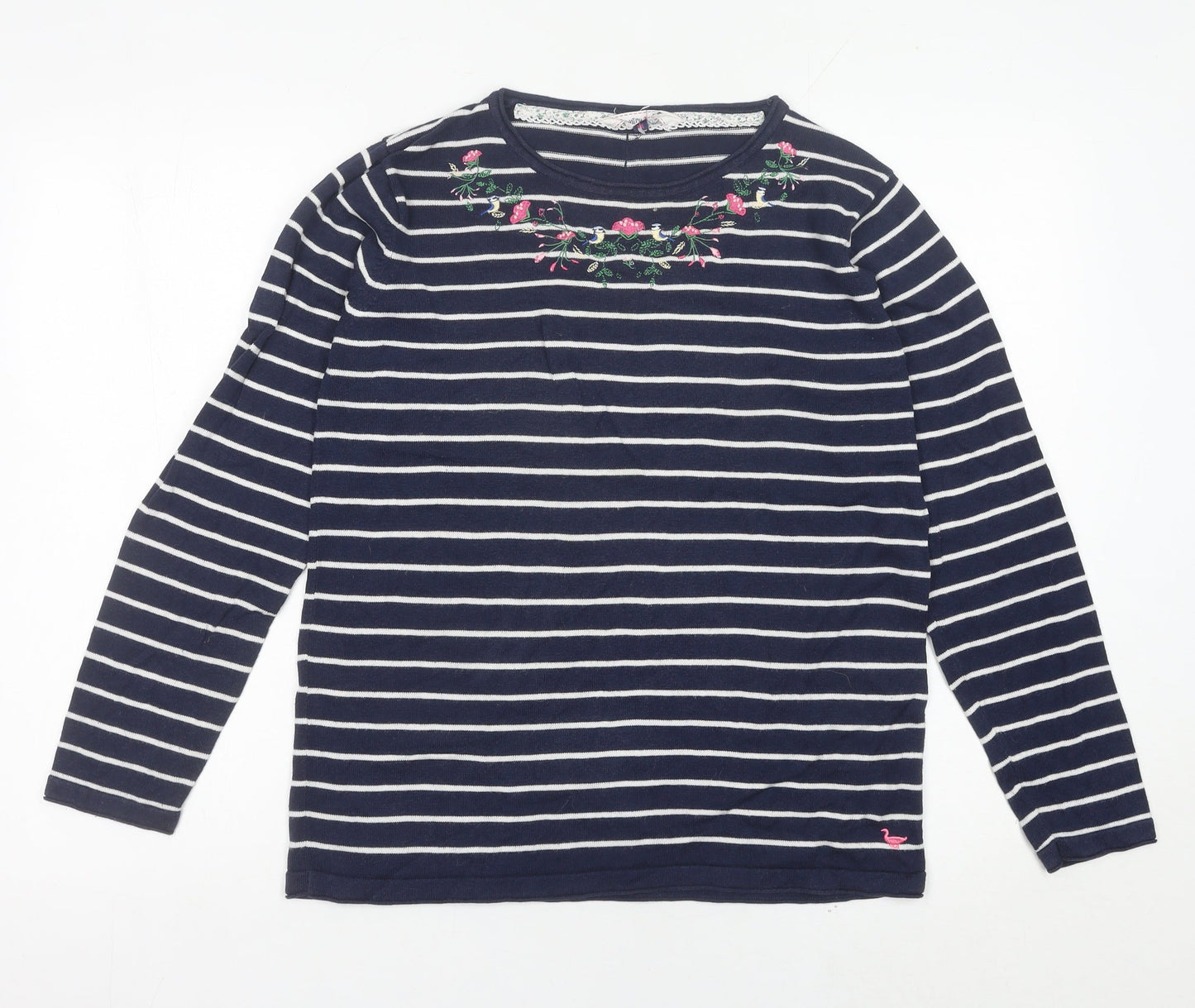 Country Rose Womens Blue Striped Embroidered Pullover Jumper M