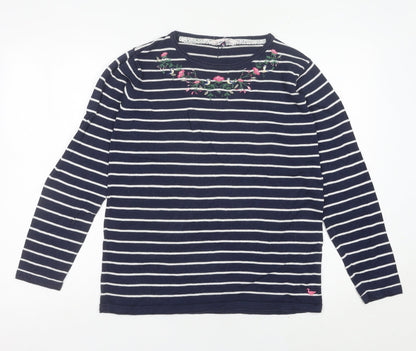 Country Rose Womens Blue Striped Embroidered Pullover Jumper M