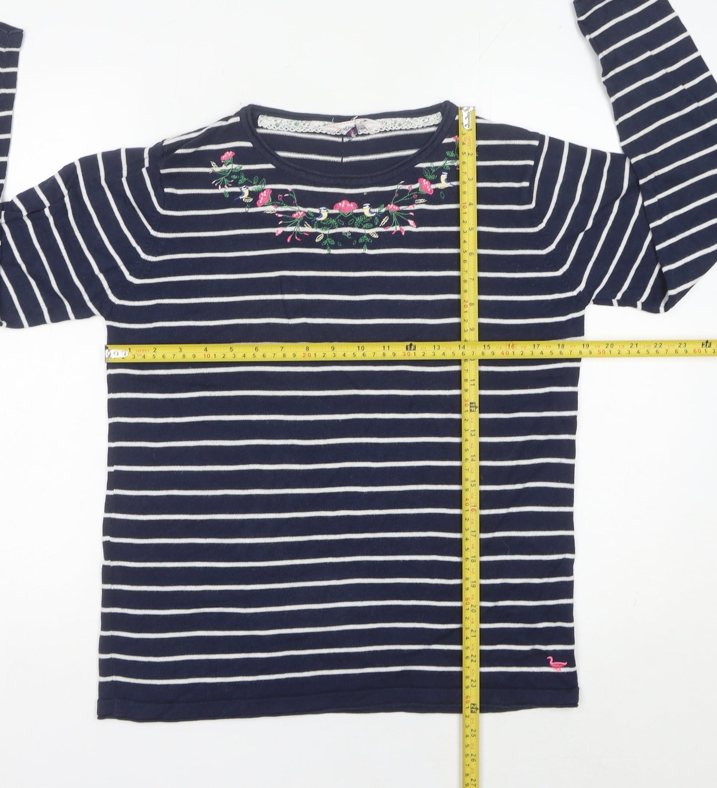 Country Rose Womens Blue Striped Embroidered Pullover Jumper M