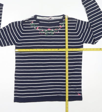Country Rose Womens Blue Striped Embroidered Pullover Jumper M