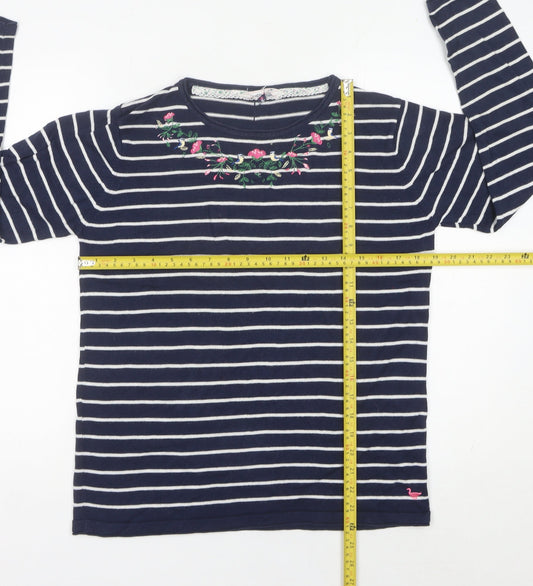 Country Rose Womens Blue Striped Embroidered Pullover Jumper M