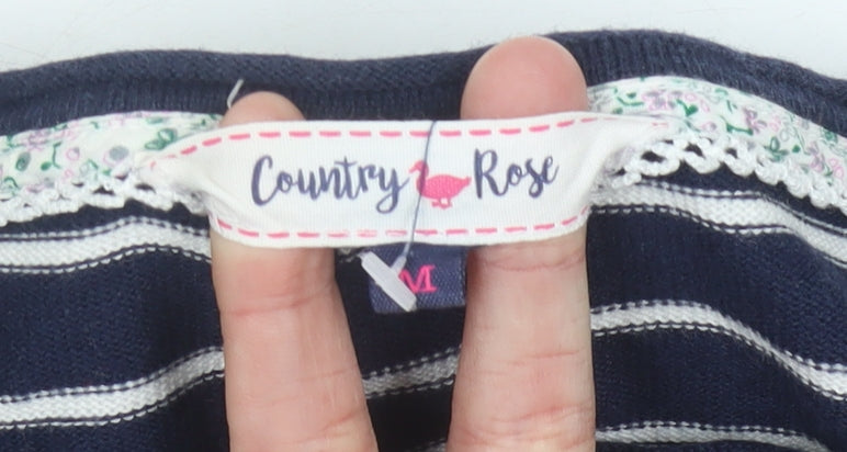 Country Rose Womens Blue Striped Embroidered Pullover Jumper M