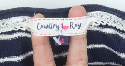 Country Rose Womens Blue Striped Embroidered Pullover Jumper M