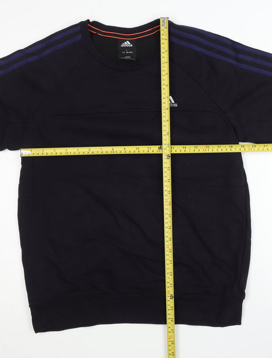 Adidas Men Black L Pullover Sweatshirt Crew Neck Sportswear